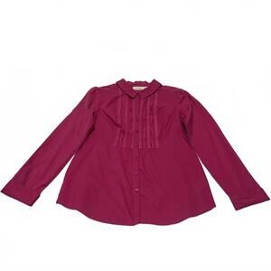 DKNY Jeans Women's Size Medium Hot Pink Long Sleeve Button-Up Blouse